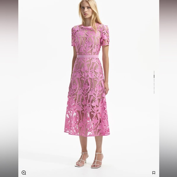 NWT SELF PORTRAIT PINK LACE MIDI DRESS SIZE 8 - Picture 3 of 11